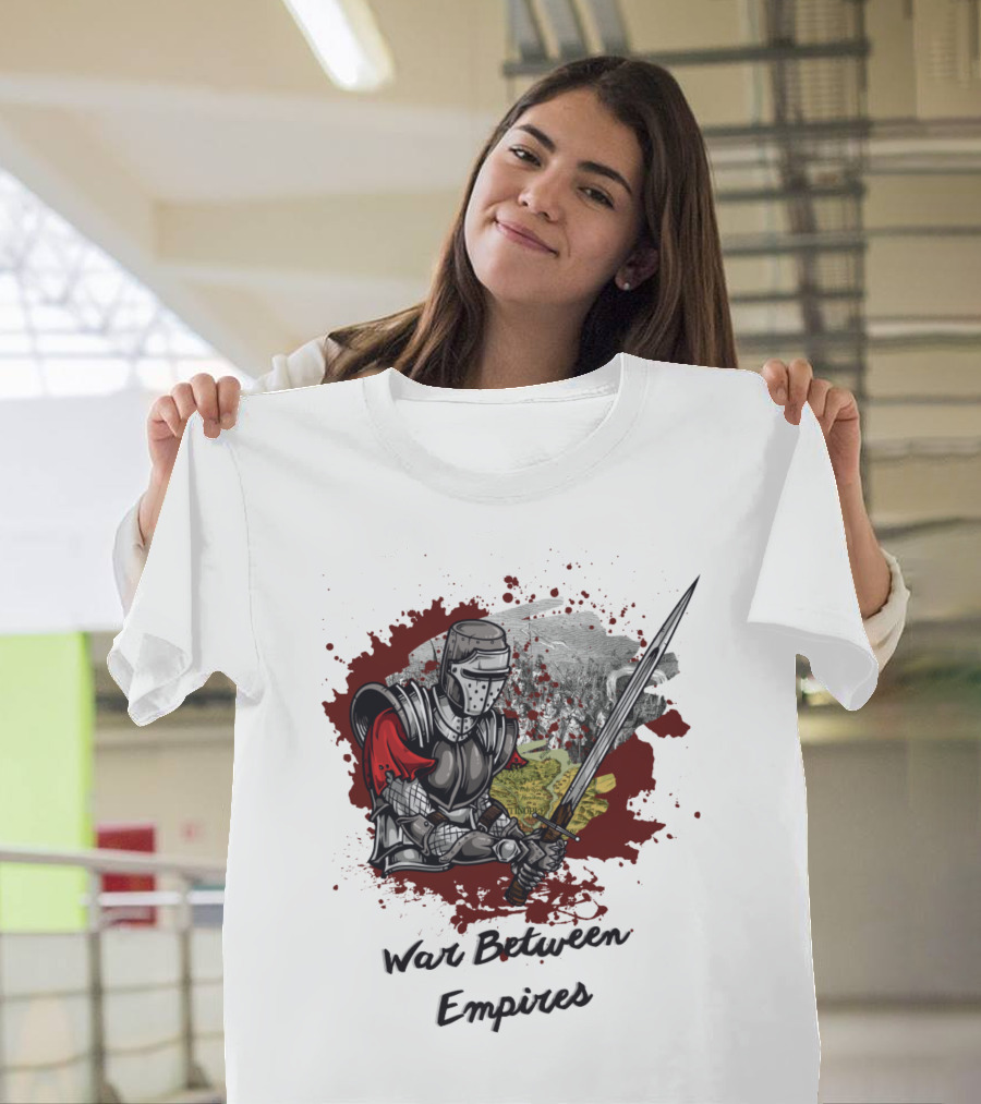 War Between Empires Medieval Knight Sword Battle Map Background T-Shirt