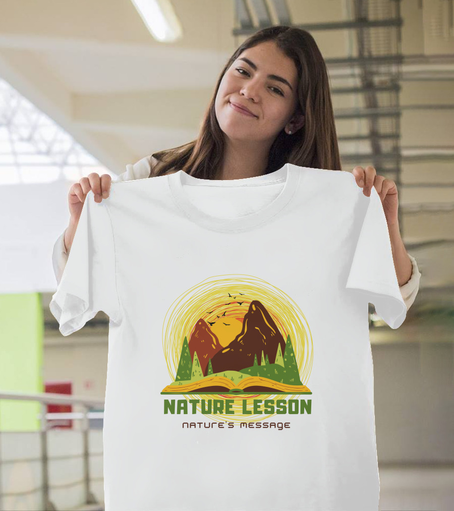 Nature Lesson Nature's Message Open Book with Mountains and Trees T-Shirt