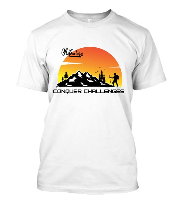 Adventure Conquer Challenges Mountain Hiking Silhouette Sunset Scene T-Shirt