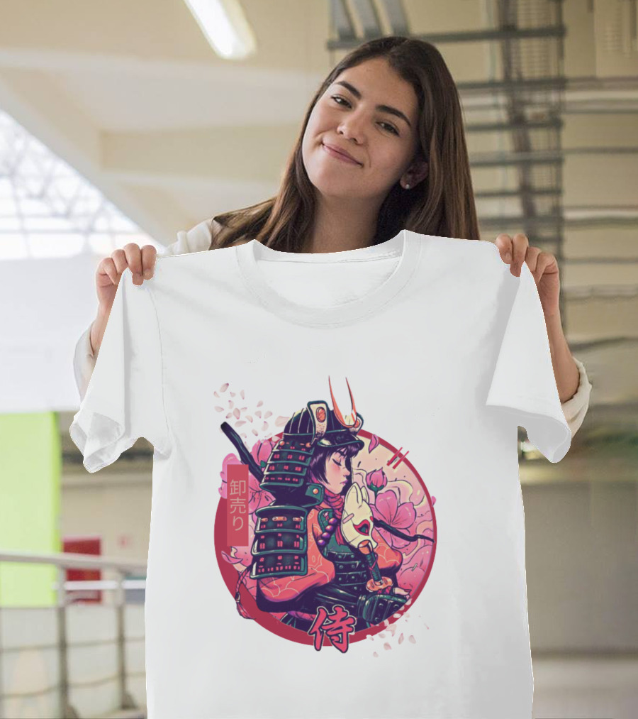 Samurai Girl Cherry Blossom Warrior Japan Kanji T-Shirt