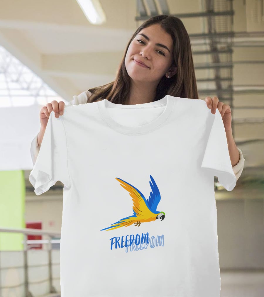 FREEDOM Parrot Flight Blue Yellow Bird T-Shirt