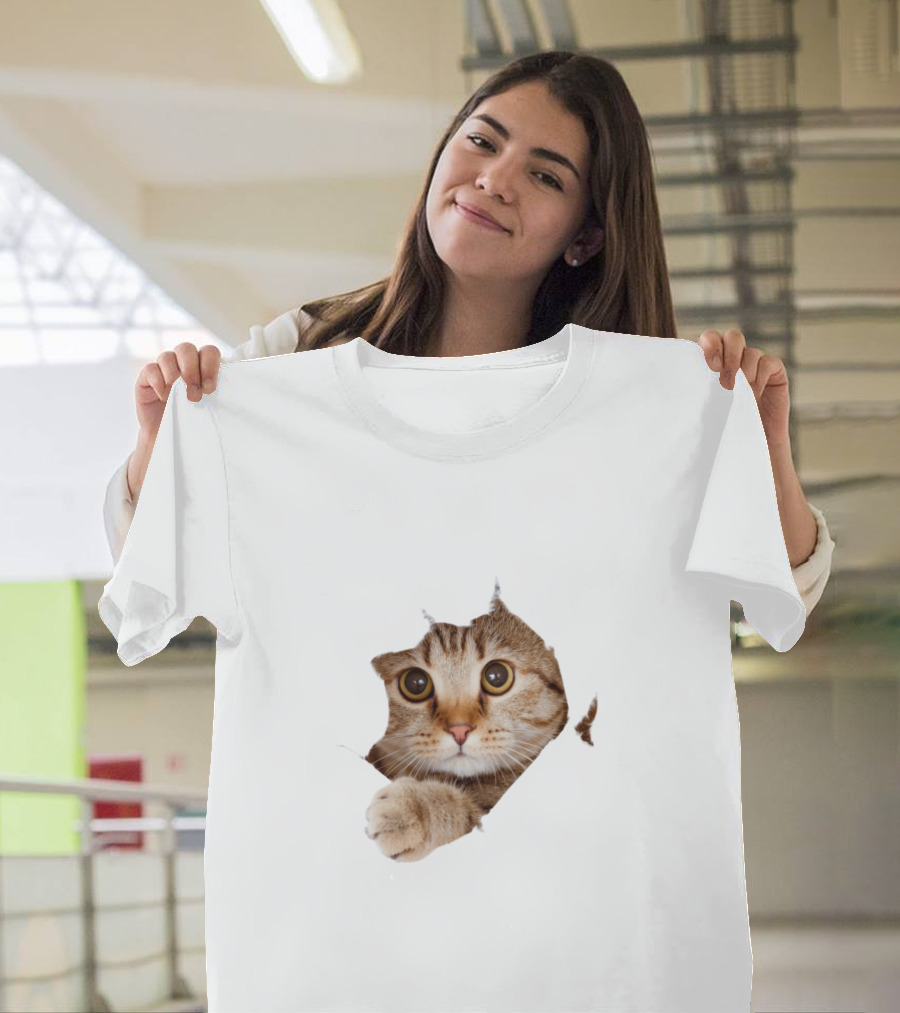 Cat Cute Peek Front Pajamas For Women T-Shirt