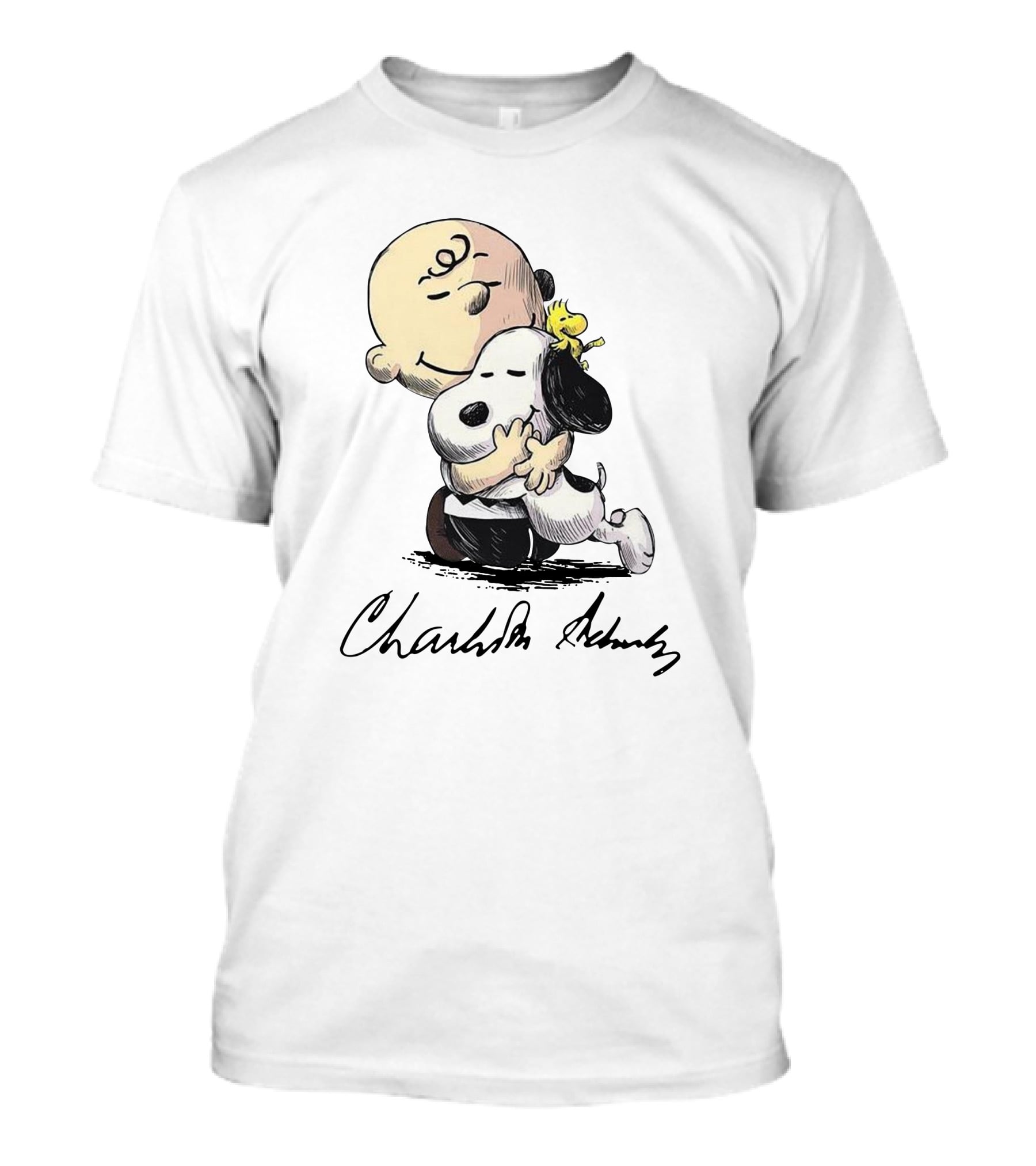 Peanuts Charlie Brown Snoopy Woodstock Hug By Charles Schulz T-Shirt