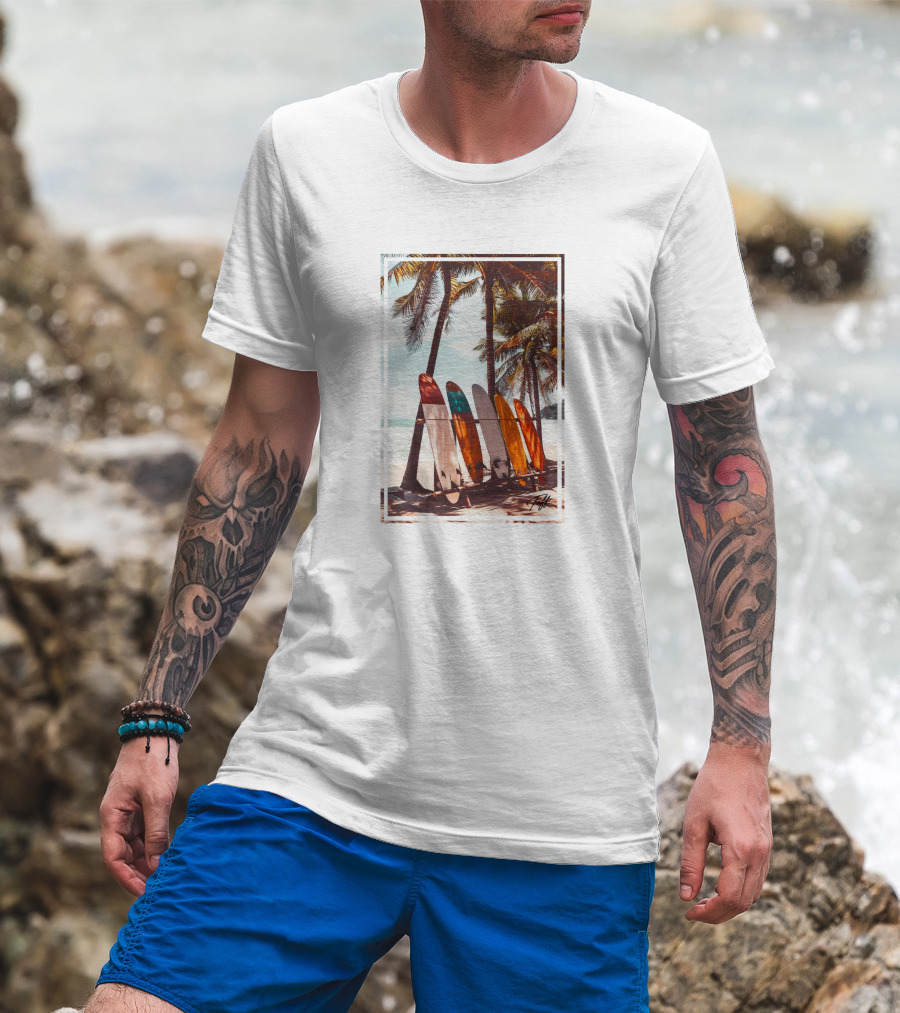 Tuff Surfboards Tropical Palm Beach Scene T-Shirt