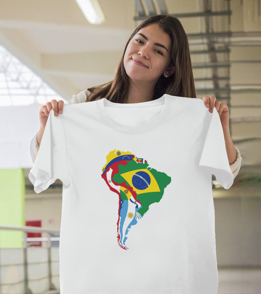 South America National Colorful Flag Map T-Shirt