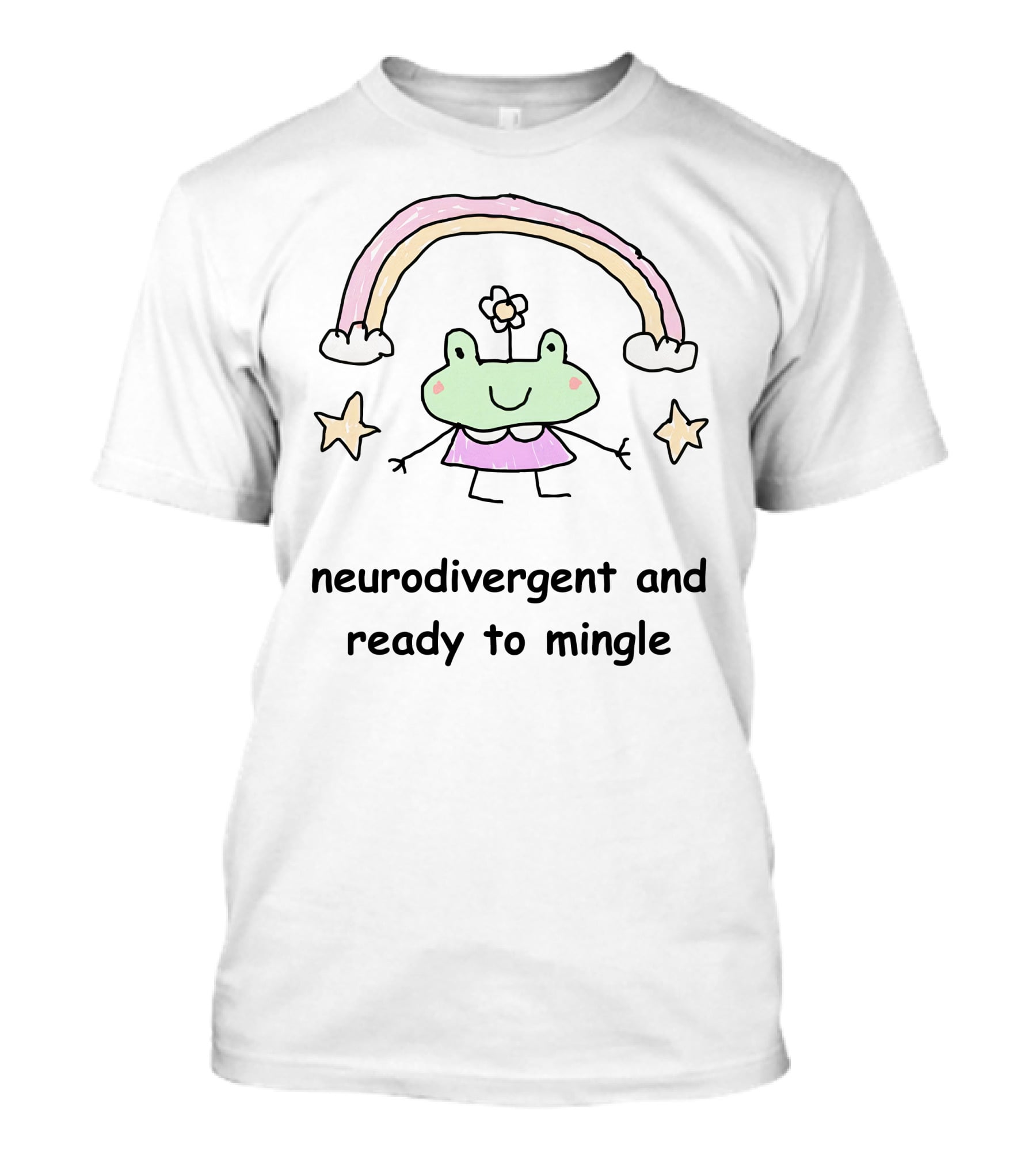 Neurodivergent And Ready To Mingle Cute Frog With Rainbow And Stars T-Shirt