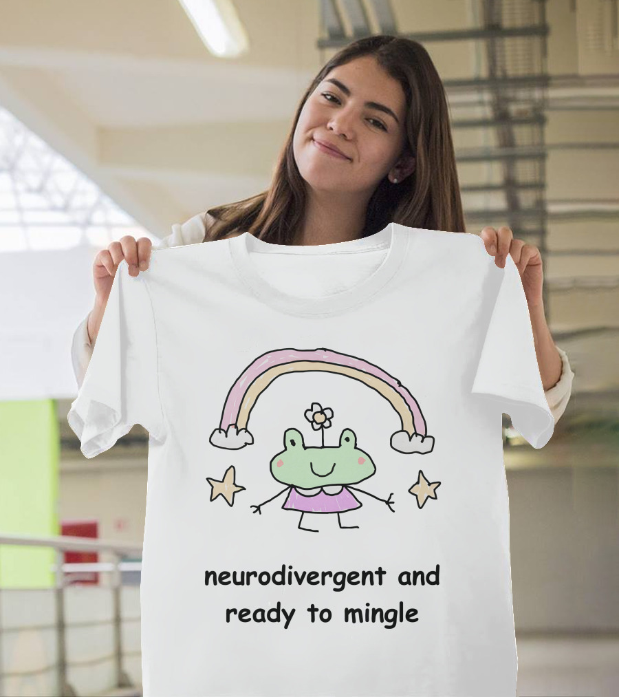 Neurodivergent And Ready To Mingle Cute Frog with Rainbow and Stars T-Shirt