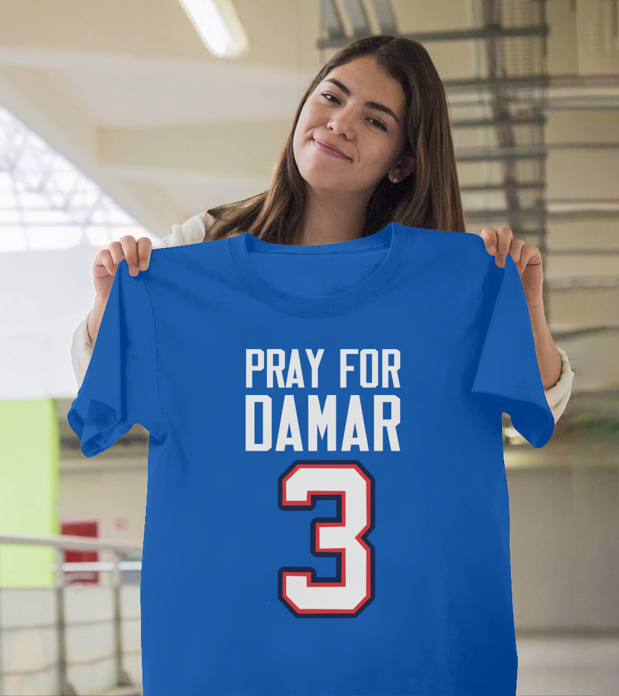 Pray For Damar 3 Football Number Blue Red White T-Shirt