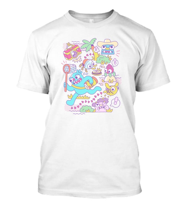 Tropical Adventure With Island Creatures And Playful Characters T-Shirt