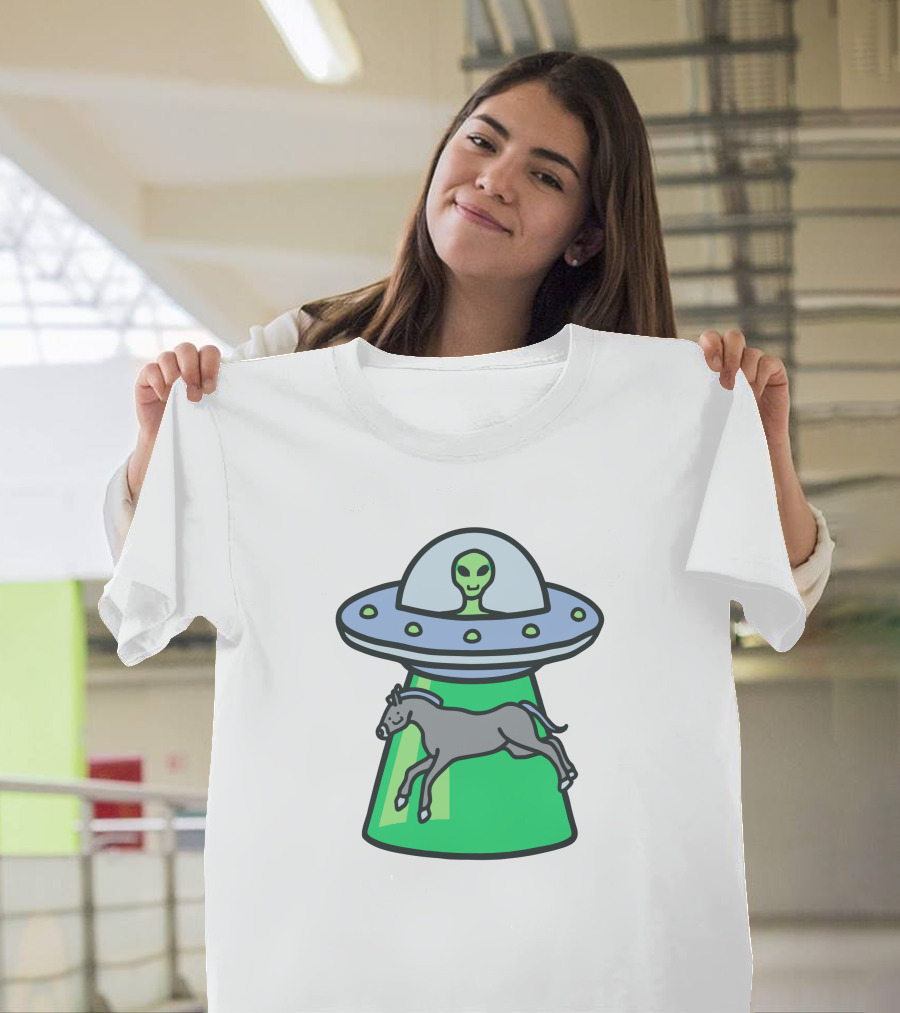 Alex's Stupid Studio Alien Lime UFO Abducting Horse T-Shirt