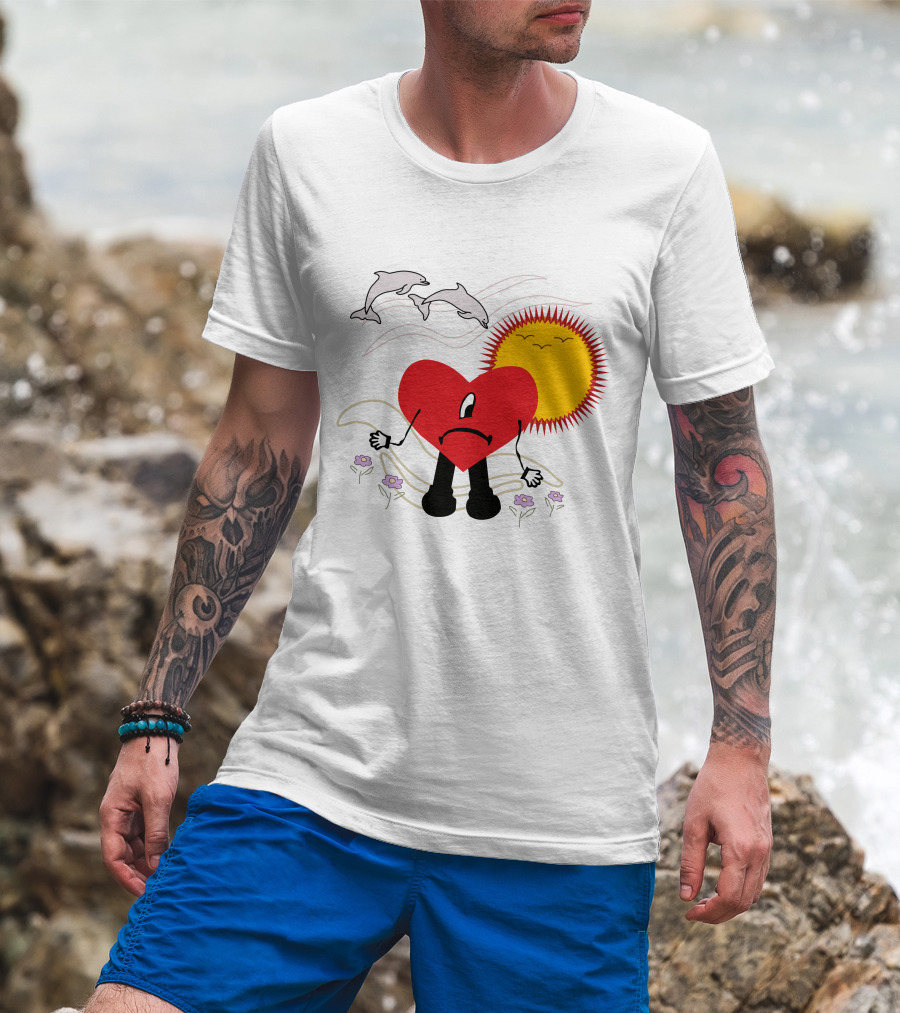 Bad Bunny Un Verano Sin Ti Album Heart Sun Dolphins Flowers Scene T-Shirt
