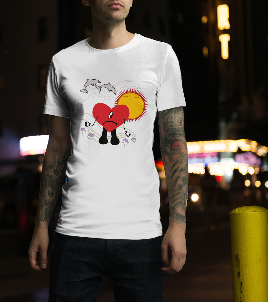 Bad Bunny Un Verano Sin Ti Album Heart Sun Dolphins Flowers Scene T-Shirt