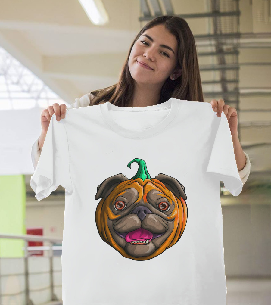 Pugkin Halloween Pug Pumpkin Head T-Shirt