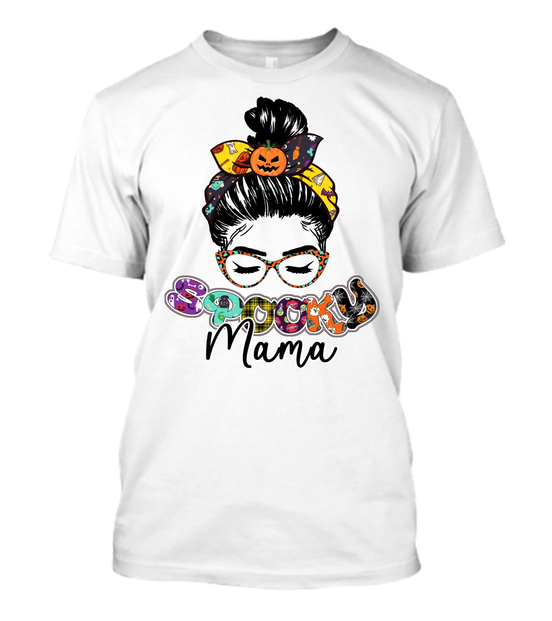 Spooky Mama Halloween Glasses Pumpkin Headband T-Shirt