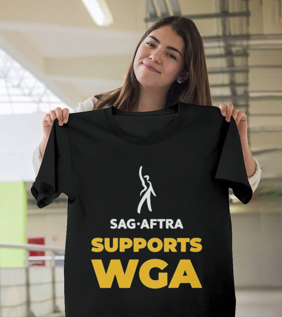 SAG-AFTRA Supports WGA Bold Logo with Iconic Figure T-Shirt
