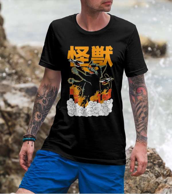 Kaiju No 8 Monster Cat Attack With Helicopters And Flames T-Shirt