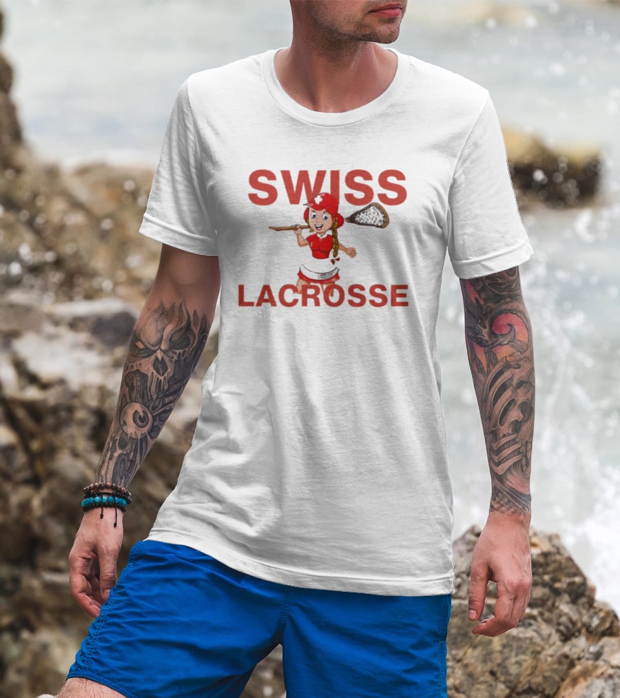 SWISS LACROSSE Cartoon Player With Stick T-Shirt