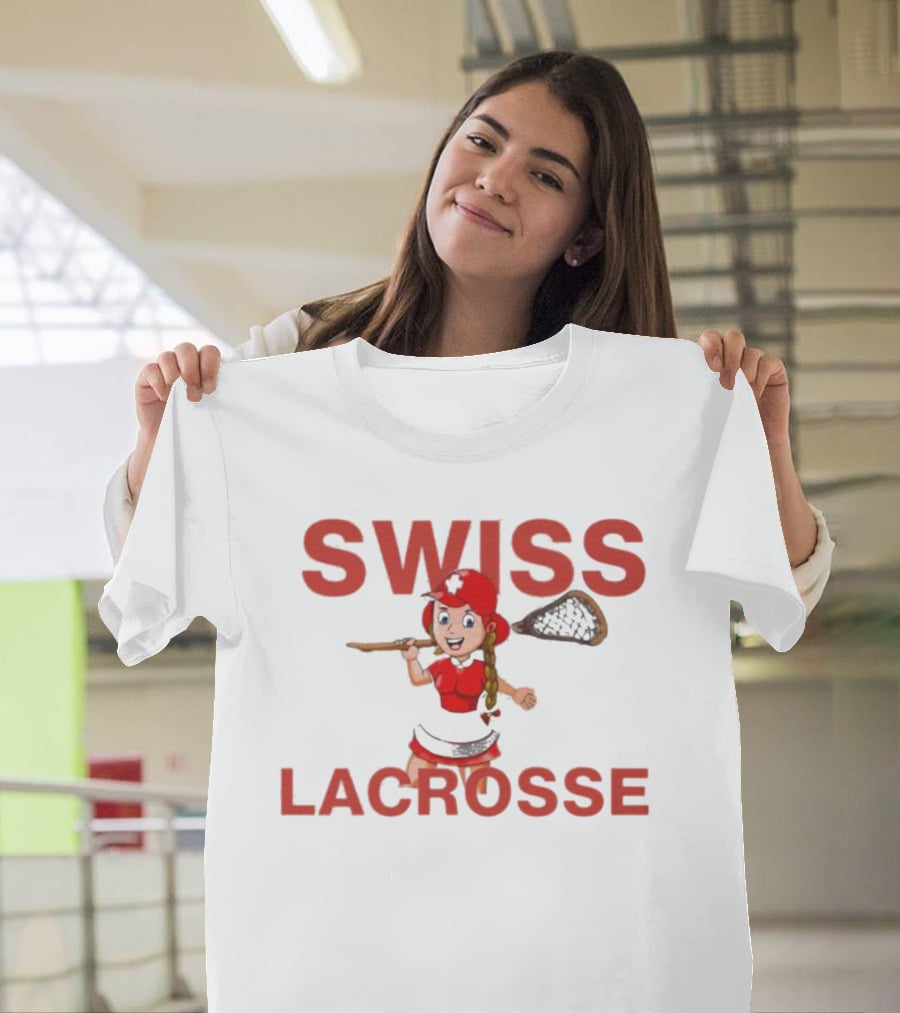 SWISS LACROSSE Cartoon Player With Stick T-Shirt