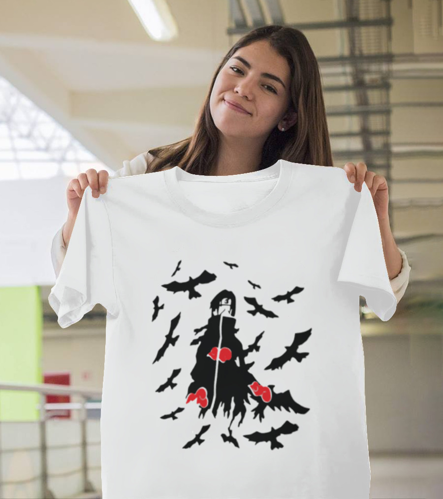 Itachi Uchiha Akatsuki Cloak and Crows with Red Clouds T-Shirt