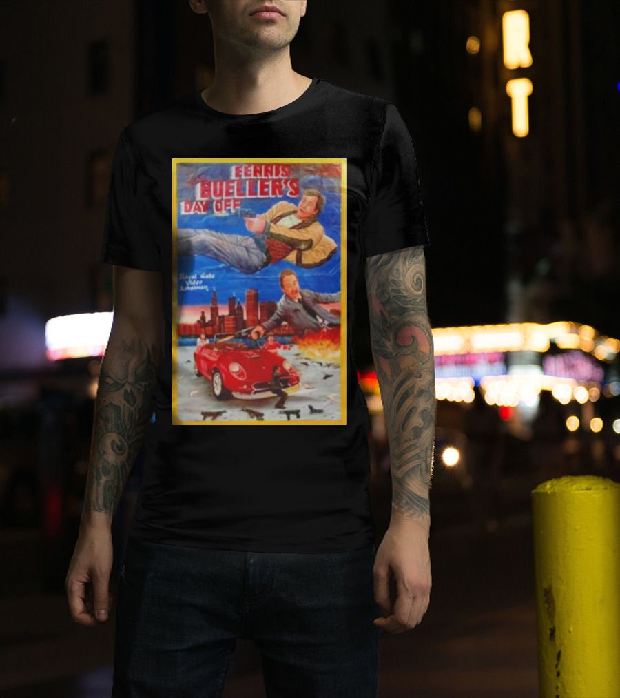 Ferris Bueller's Day Off Royal Gato Video Ashaiman Explosive Artwork With Thrilling City Escape T-Shirt