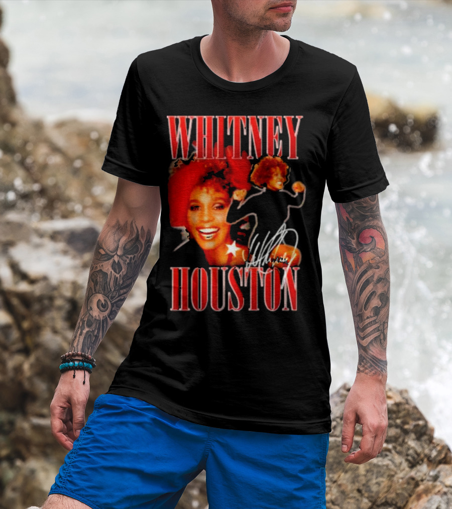 WHITNEY HOUSTON Signature Red Portrait With Joyful Expression T-Shirt