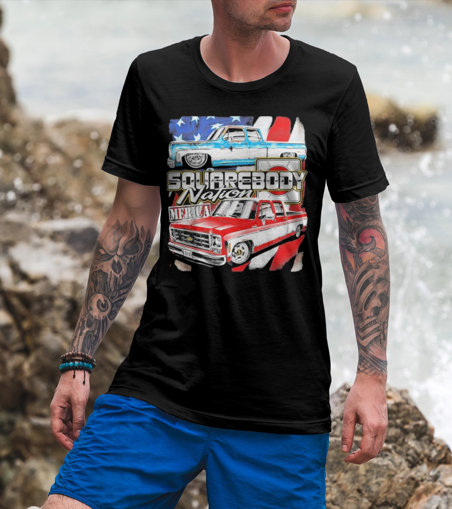 Squarebody Nation Merica American Flag Pickup Trucks T-Shirt