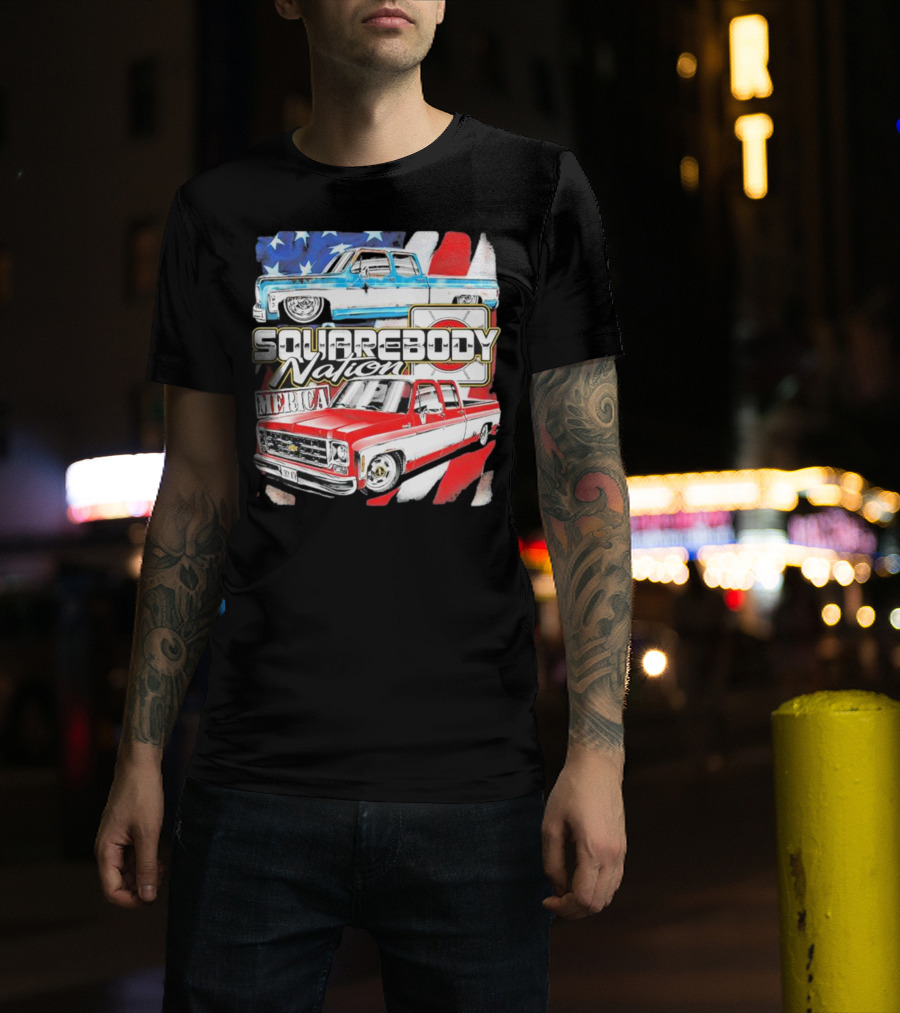 Squarebody Nation Merica American Flag Pickup Trucks T-Shirt