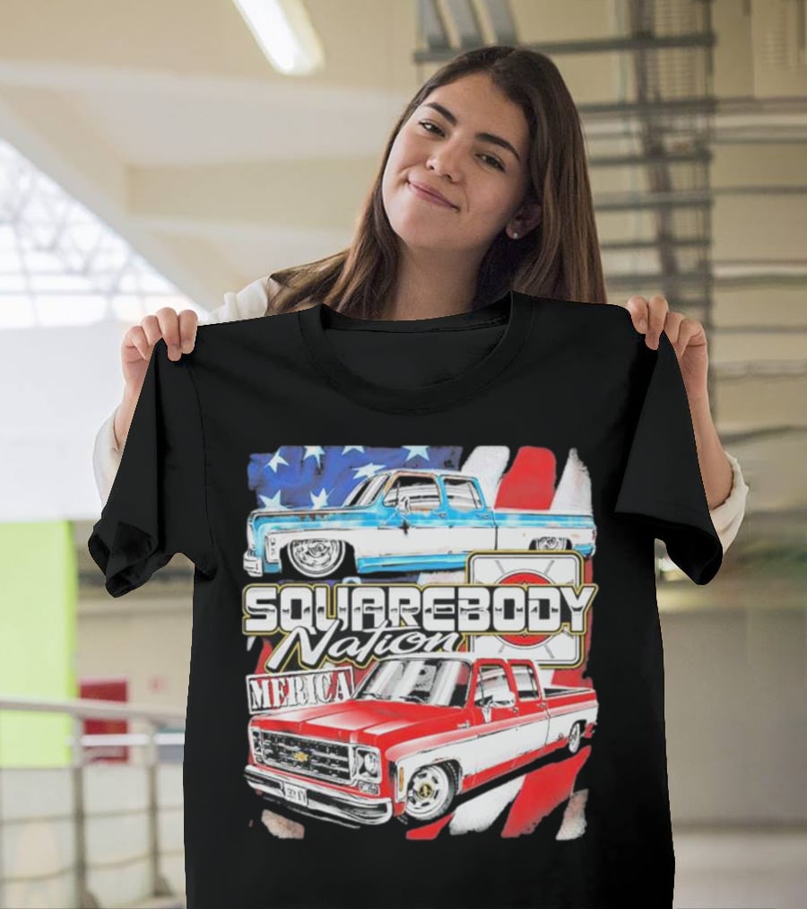Squarebody Nation Merica American Flag Pickup Trucks T-Shirt