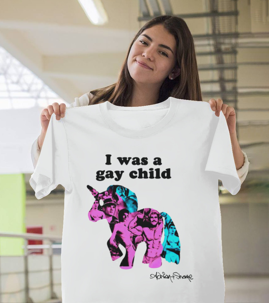 Adrian Shane I Was a Gay Child Unicorn Collage T-Shirt