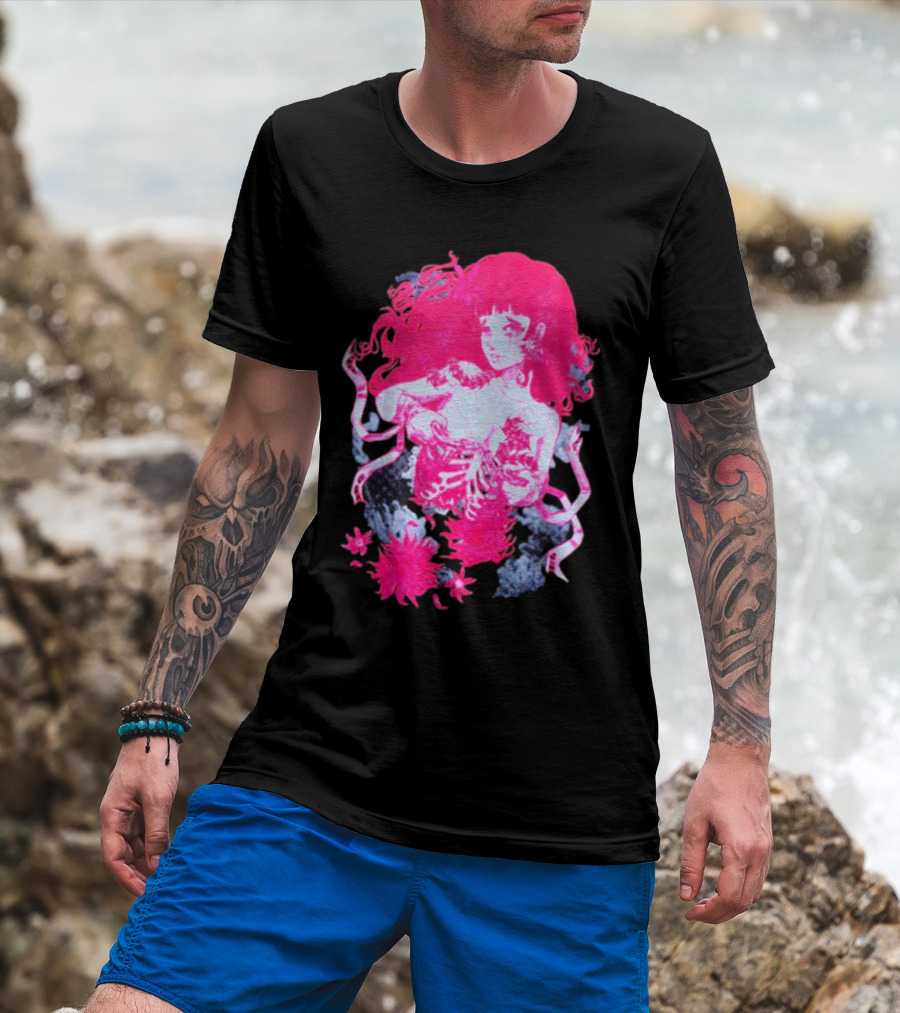 Centipede Girl Rib Cage Pink Floral T-Shirt