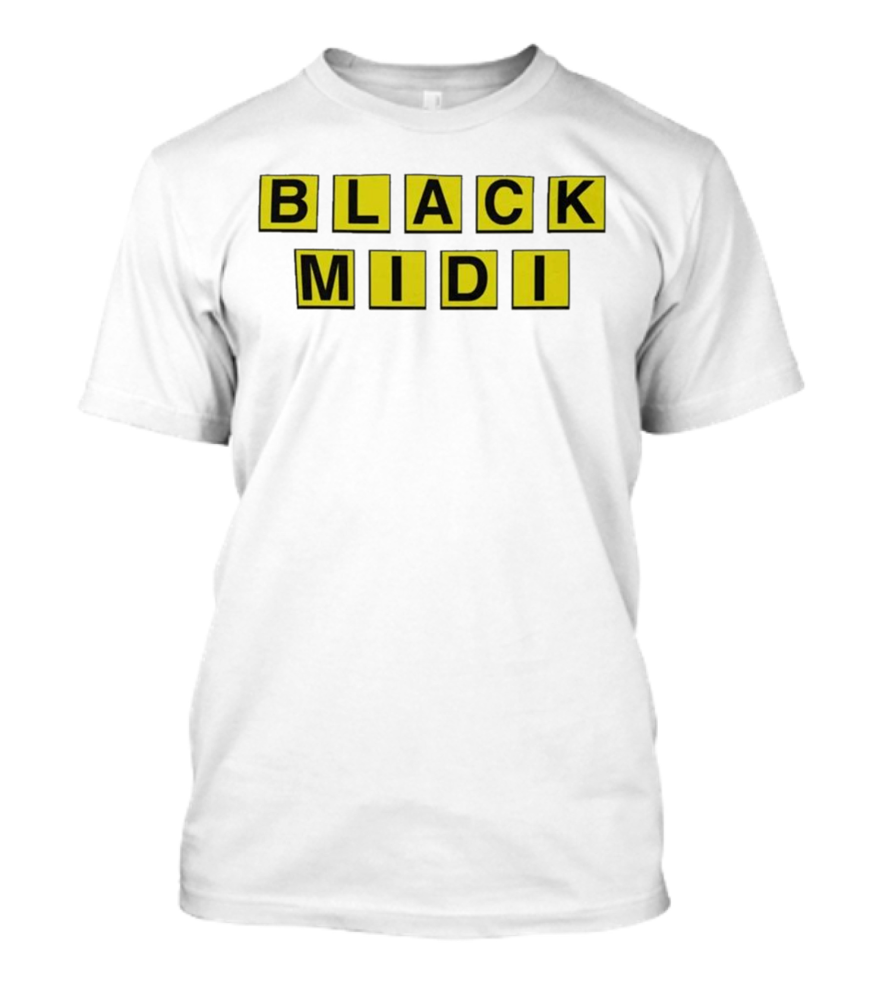 Black Midi Waffle House Black Yellow Block Letters T-Shirt