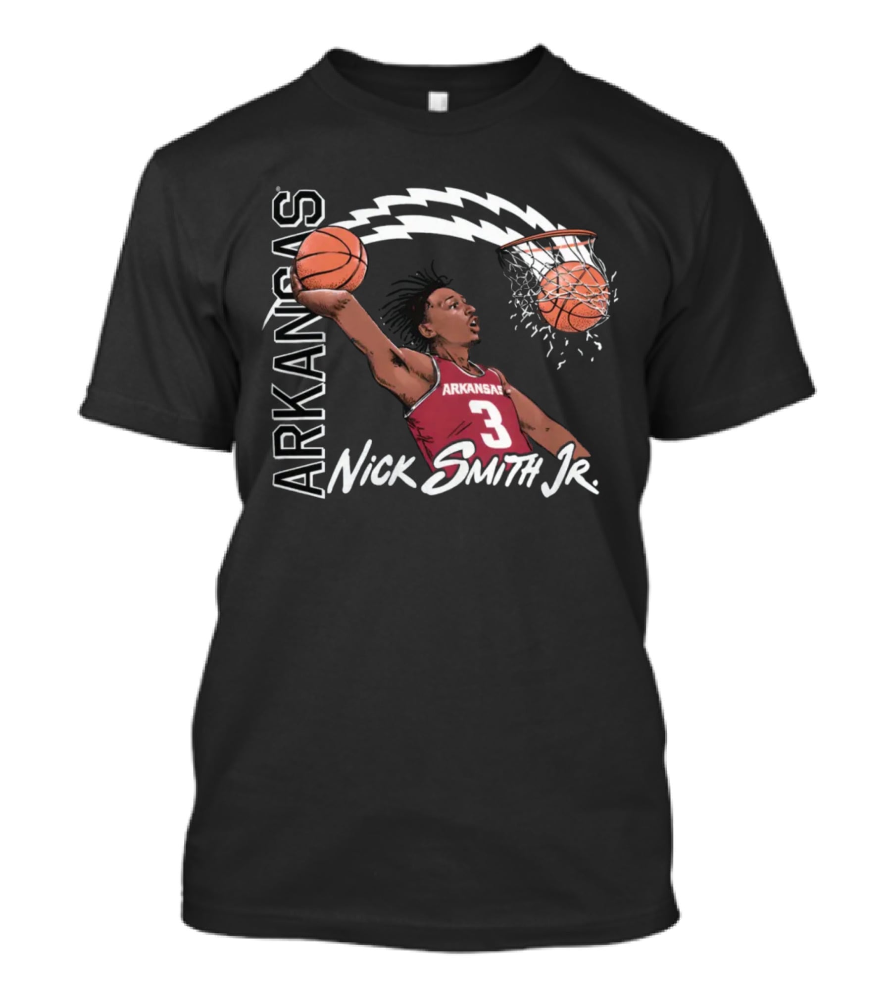 Arkansas Razorbacks Basketball Nick Smith Jr Dunk Action T-Shirt