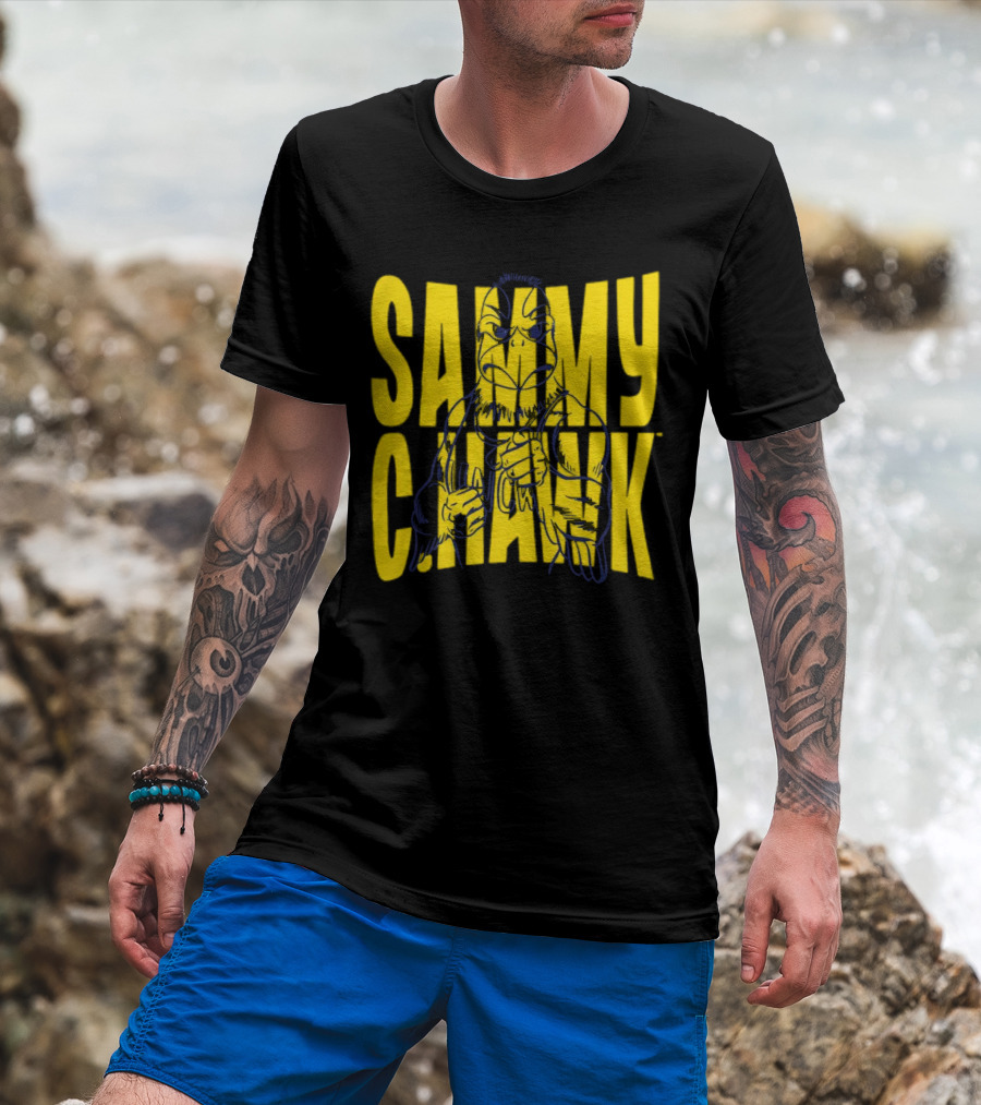 UNC Wilmington Seahawks Sammy C. Hawk Bold Yellow Text With Mascot Outline T-Shirt