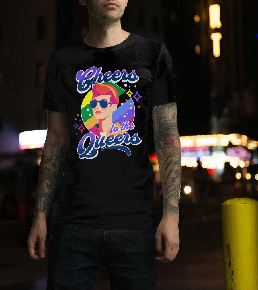 Cheers To The Queers Pride Rainbow Sunglasses Retro 80s T-Shirt
