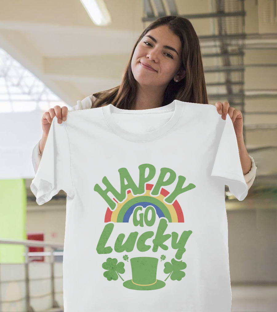 Happy Go Lucky Rainbow Clover Hat T-Shirt