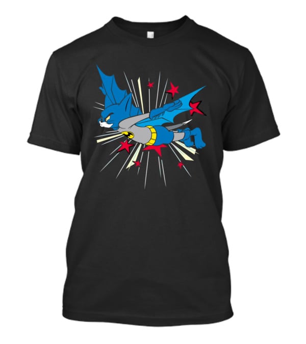 Herre Premium Bat-Cat Superhero Flying Action T-Shirt