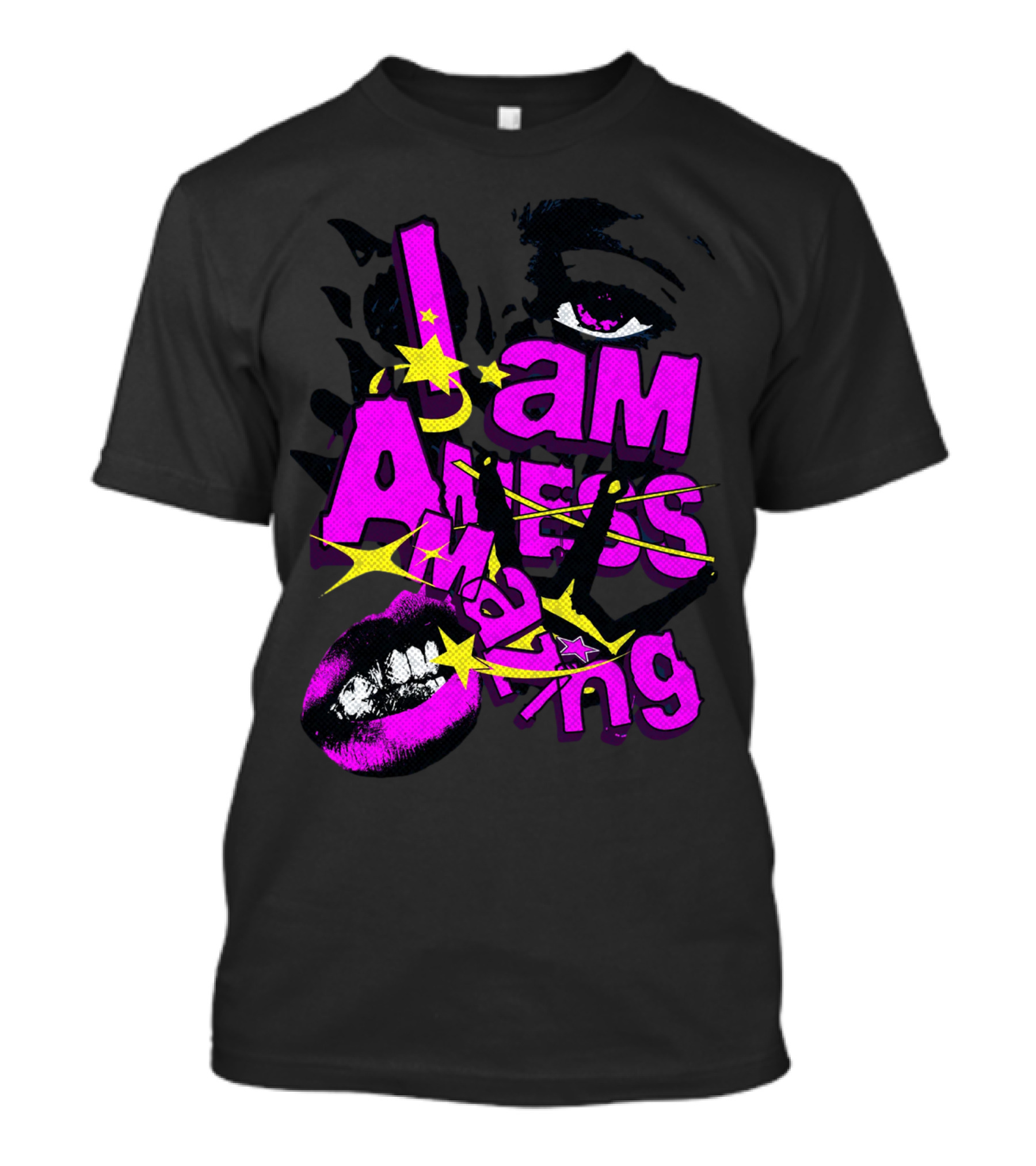 I Am Amazing Bold Eye And Lips Starburst Pink And Yellow T-Shirt