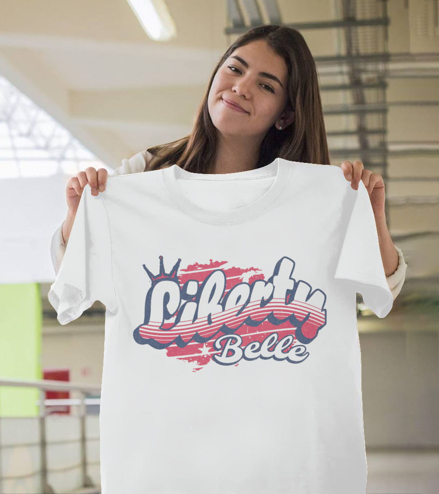 Liberty Belle Crowned Retro Style with Stripes and Waves T-Shirt
