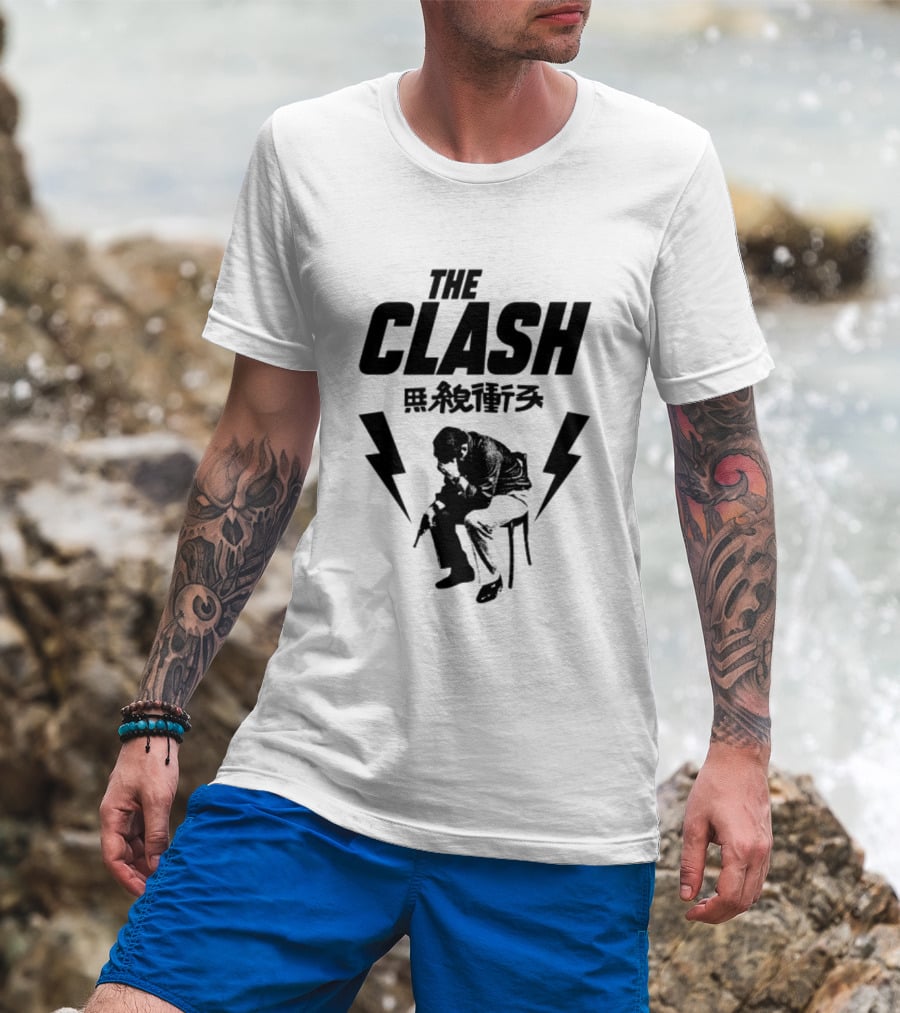 The Clash London Crime Fanart With Lightning Bolts And Seated Figure T-Shirt