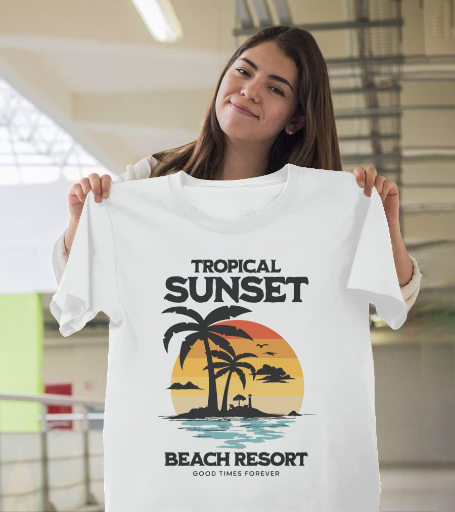 Tropical Sunset Beach Resort Good Times Forever T-Shirt