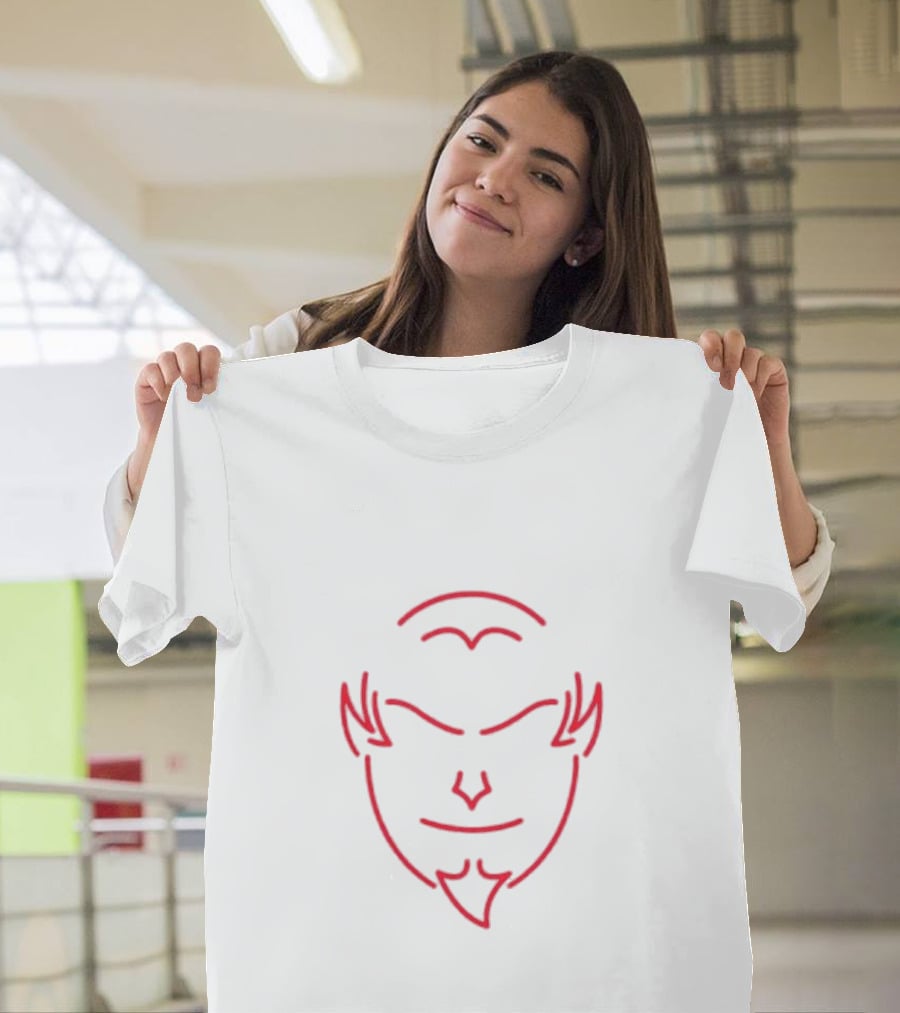 Devils Neon Face Red And White Horns T-Shirt