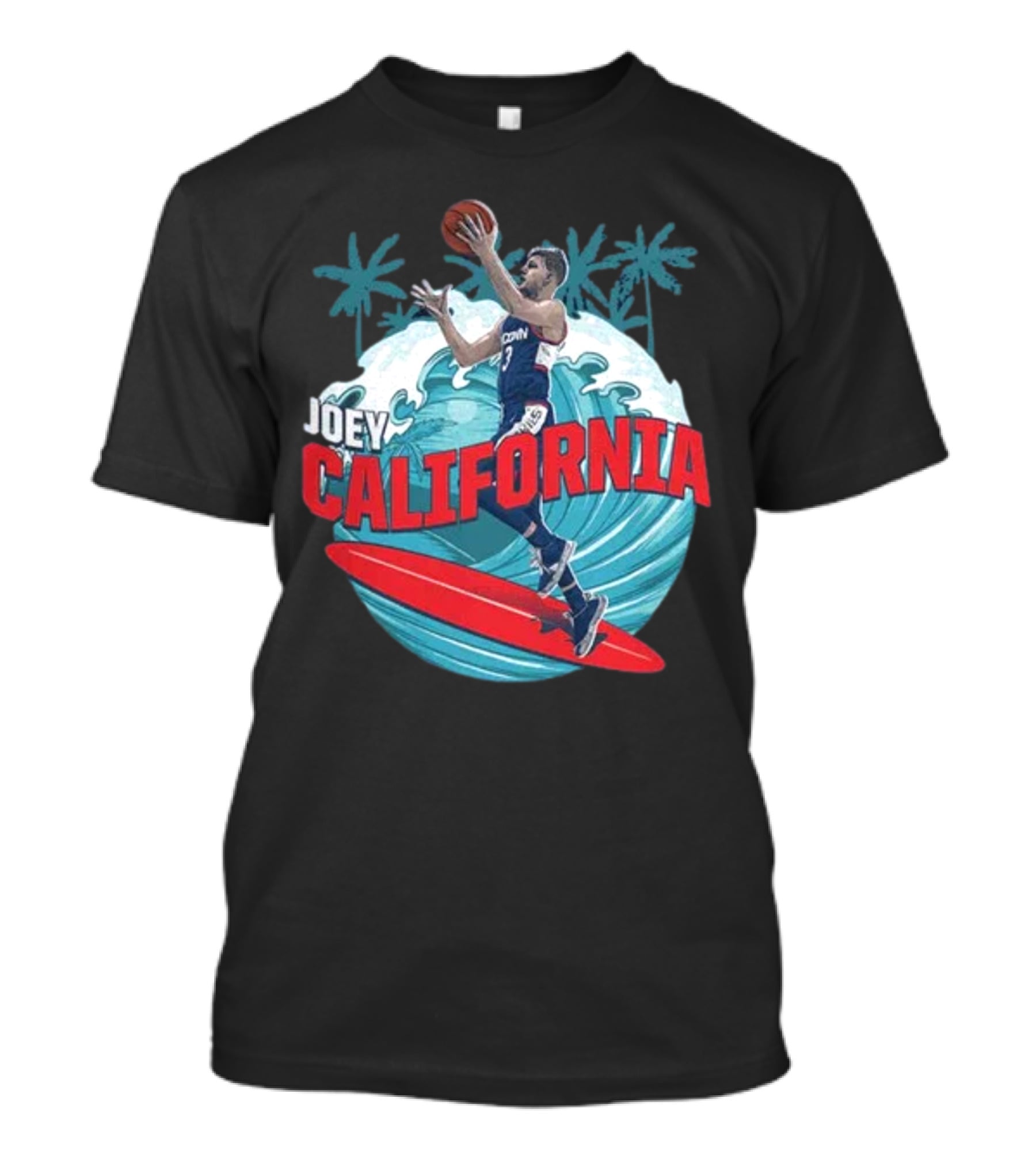 Joey California Basketball Surfing UConn Wave Palms T-Shirt