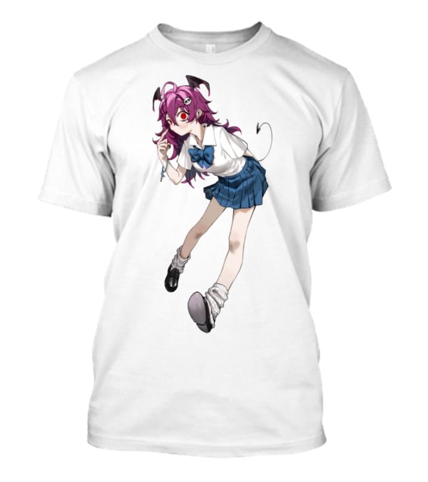 Devil Girl Anime School Uniform Purple Hair Horns Tail T-Shirt