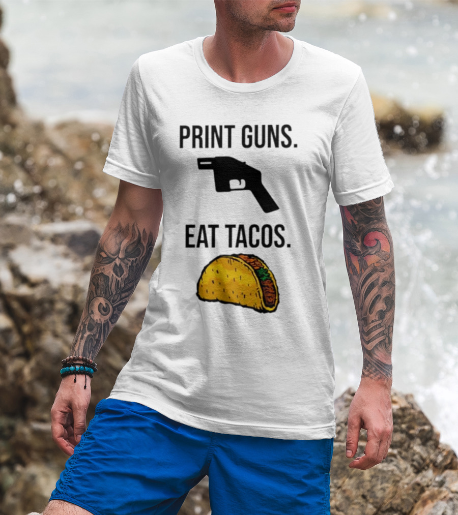 Print Guns Pistol Icon Eat Tacos Mexican Food T-Shirt