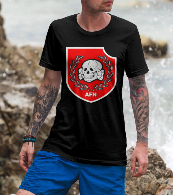 Amuse AFN Aryan Freedom Network Skull Emblem Badge T-Shirt
