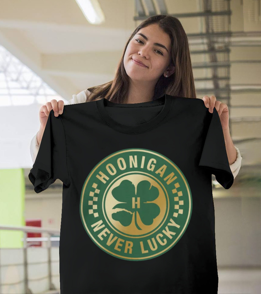 Hoonigan Never Lucky Four Leaf Clover Checkerboard Badge T-Shirt