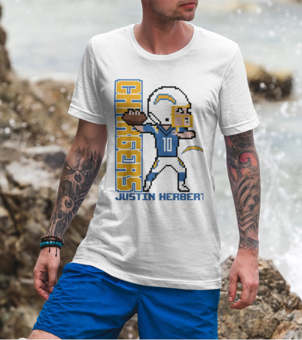 Justin Herbert Los Angeles Chargers Pixel Player 10 T-Shirt