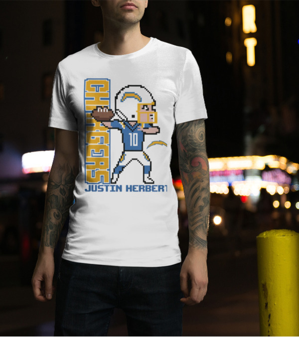 Justin Herbert Los Angeles Chargers Pixel Player 10 T-Shirt