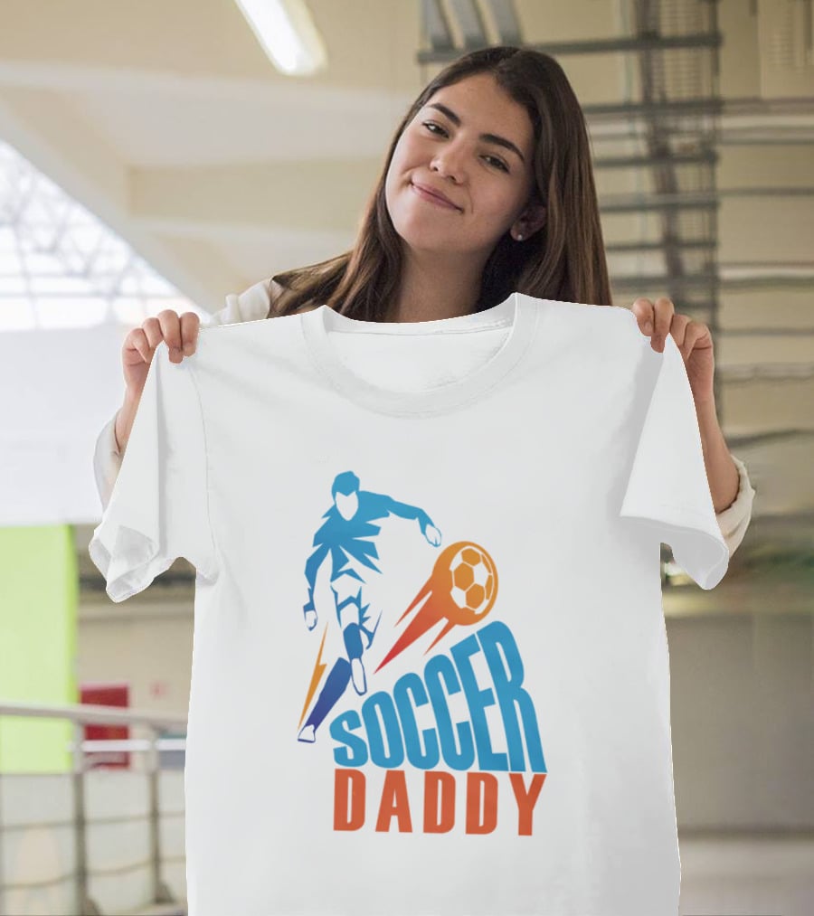 Soccer Daddy Blue Orange Football T-Shirt