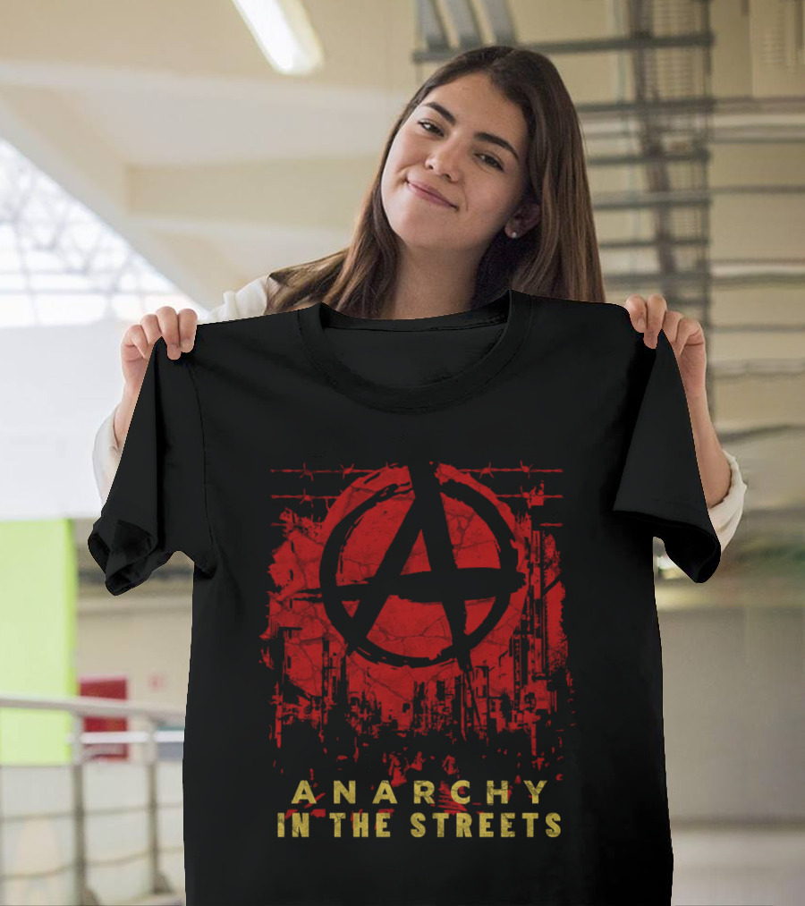 Anarchy In The Streets Red A Symbol Cityscape Urban Grunge T-Shirt